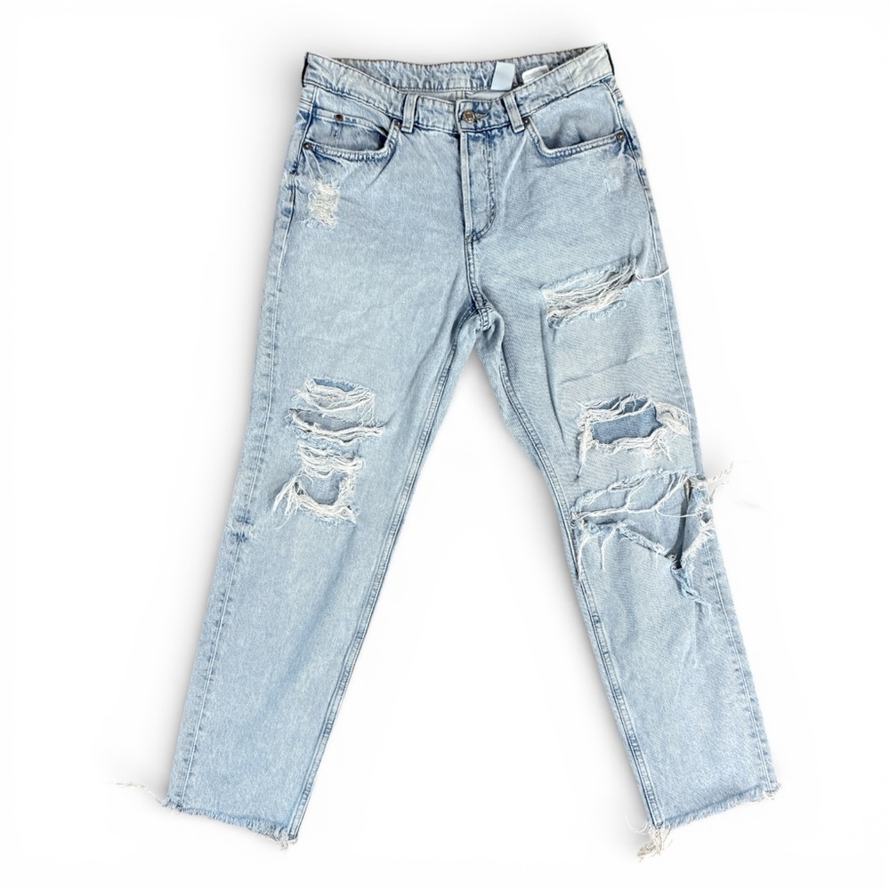 Women's Light Blue Distressed Straight Leg Jeans